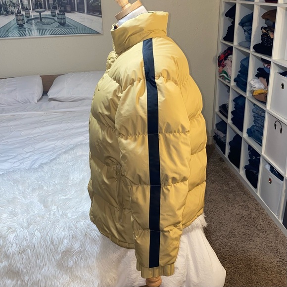 Nike | Rare Vintage Down Puffer Jacket Full Zip Hooded Muted Yellow Black Stripe - Picture 5 of 16
